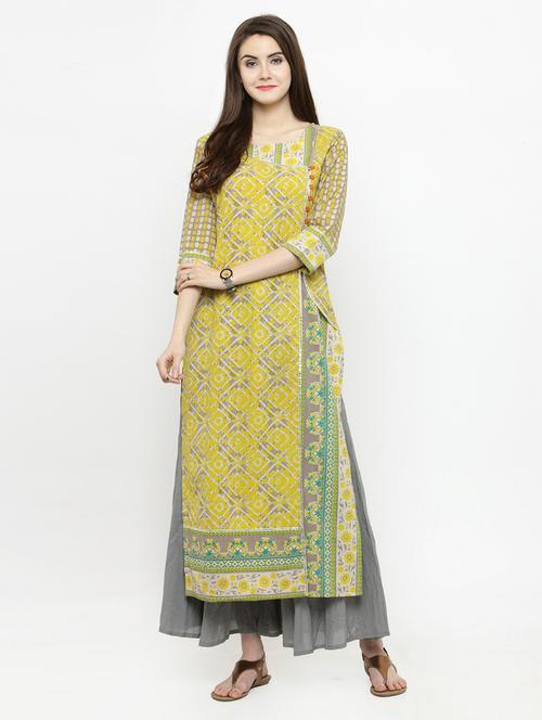 front overlap kurta with palazzo set - 15104142 - Very Small Image - 1