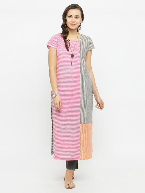 color block stripe kurta & pant set - 15104144 - Very Small Image - 1