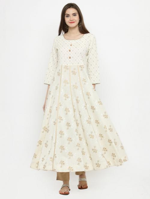 foil printed anarkali kurta palazzo set - 15104149 - Very Small Image - 1
