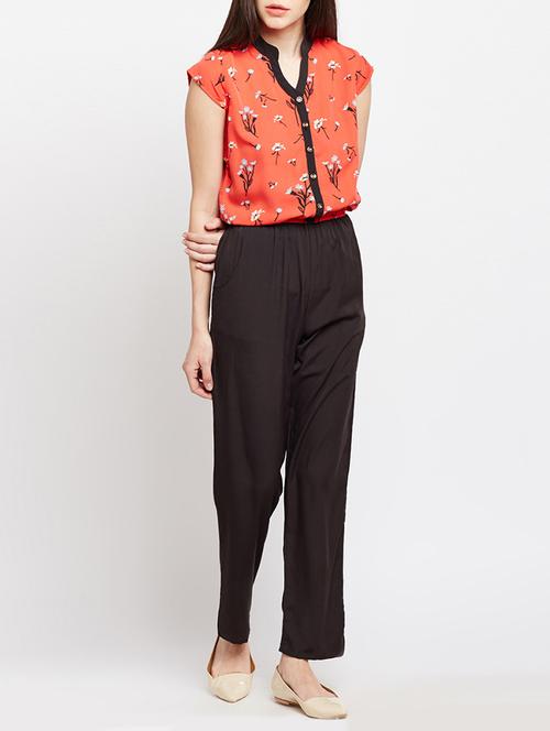 orange crepe floral full leg jumpsuit - 15104196 - Very Small Image - 1