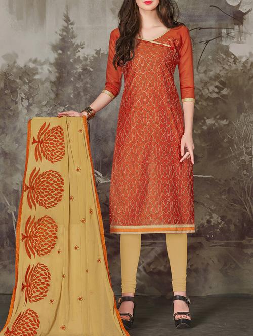 orange embroidered unstitched churidaar suit - 15104255 - Very Small Image - 1
