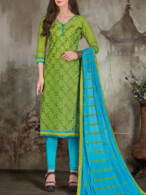green embroidered unstitched churidaar suit - 15104259 - Very Small Image - 1
