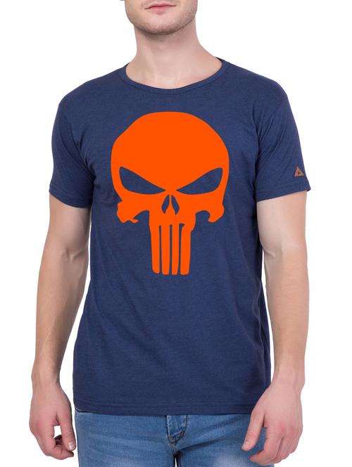 blue cotton chest print t-shirt - 15104429 - Very Small Image - 1