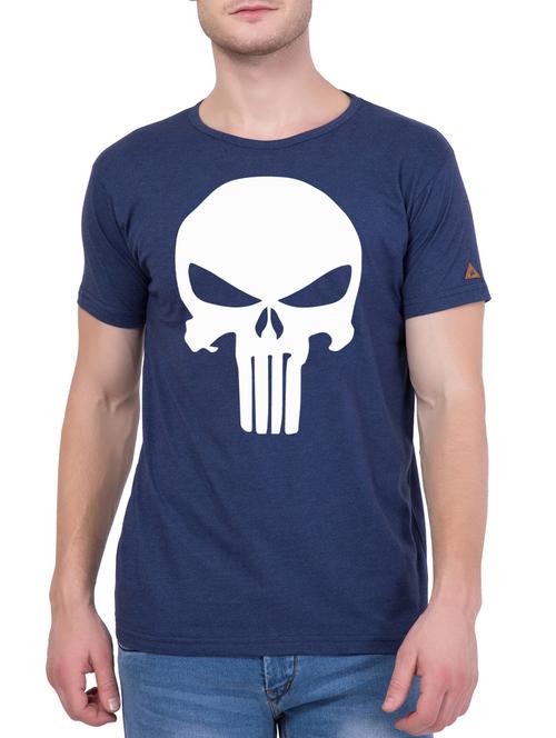 blue cotton chest print t-shirt - 15104432 - Very Small Image - 1