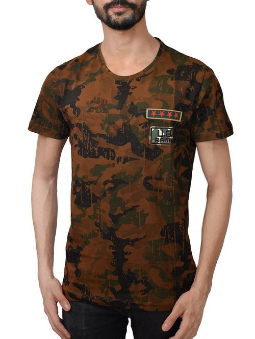 brown cotton all over print tshirt - 15105611 - Very Small Image - 1