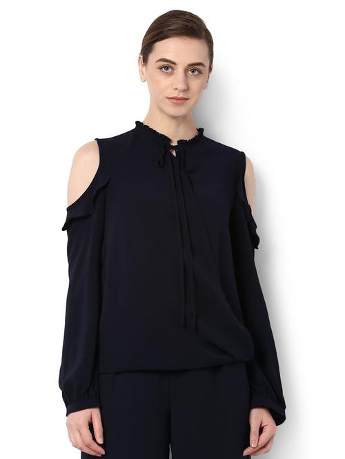 frill tie neck cold shoulder top - 15105838 - Very Small Image - 1