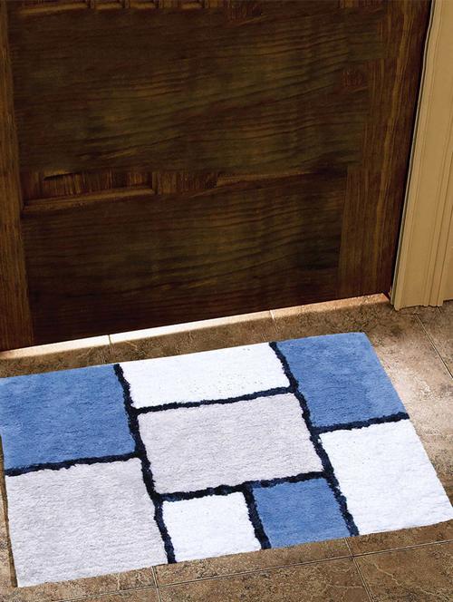 viscose blocks cotton bathmat, 1600 gsm, (blue and white) - 15106267 - Very Small Image - 1