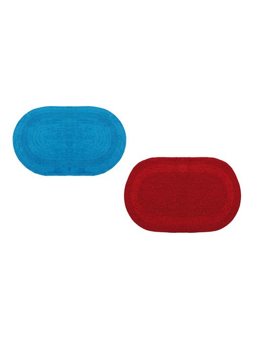oval reversible cotton bathmat set of 2, 90 gsm, (turquoise and red) - 15106300 - Very Small Image - 1