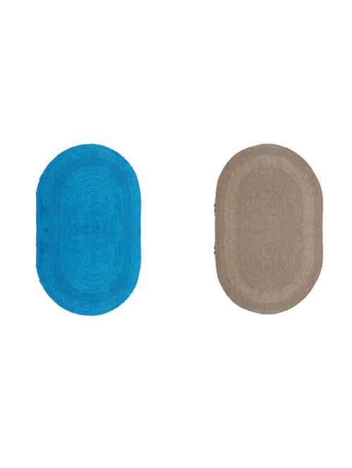 oval reversible cotton bathmat set of 2, 90 gsm, (turquoise and beige) - 15106301 - Very Small Image - 1