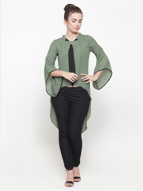 olive solid high low tunic - 15107252 - Very Small Image - 1