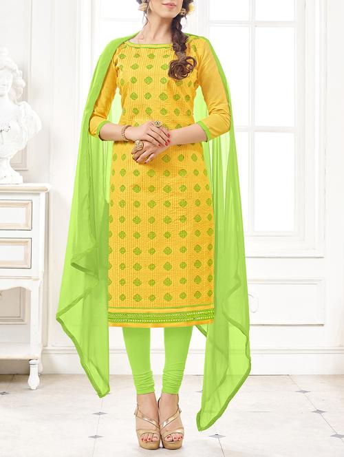yellow embroidered unstitched churidaar suit - 15107338 - Very Small Image - 1