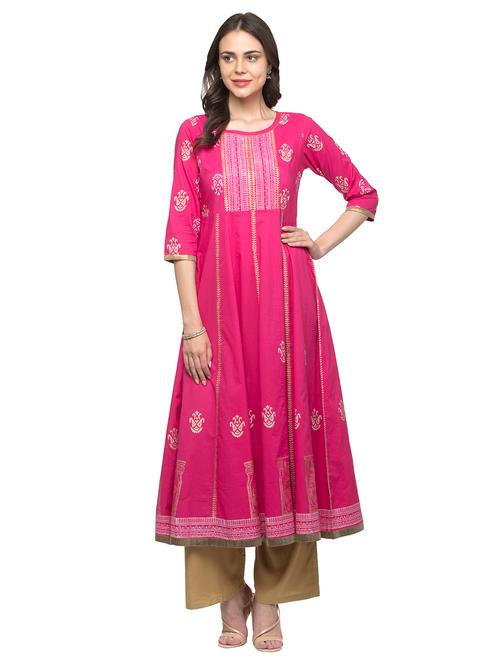 pink cotton anarkali kurta - 15107407 - Very Small Image - 1