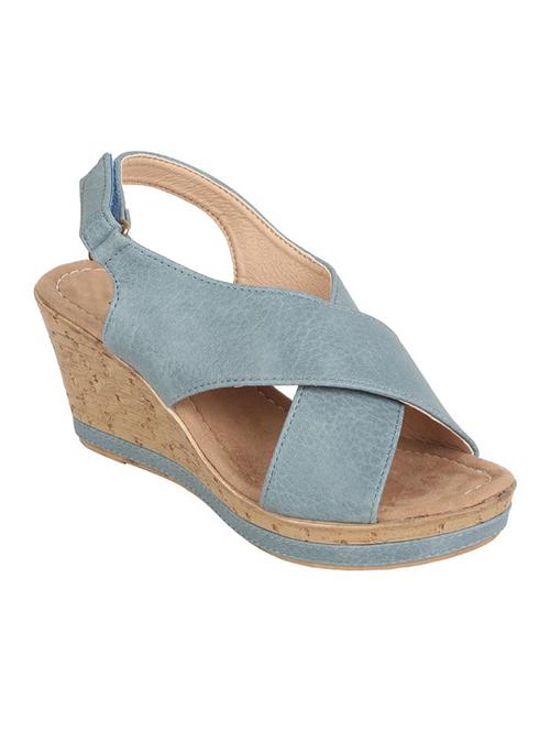 estatos pu blue coloured cross strap open toe platform wedges - 15108216 - Very Small Image - 1