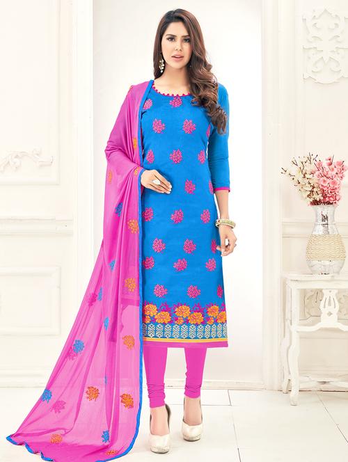 blue embroidered unstitched churidaar suit - 15108384 - Very Small Image - 1