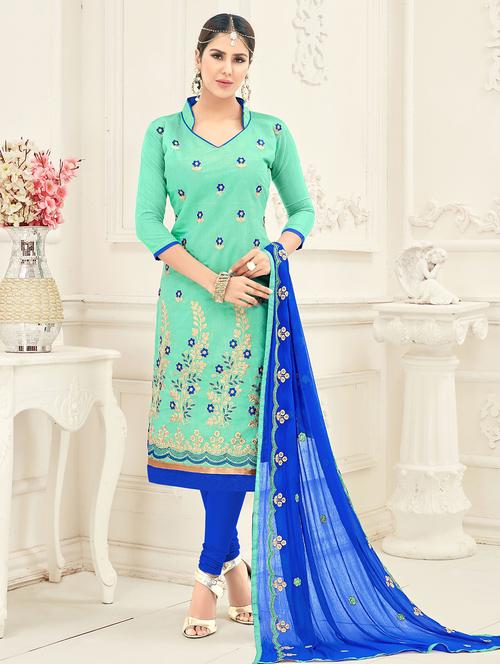 blue embroidered unstitched churidaar suit - 15108390 - Very Small Image - 1