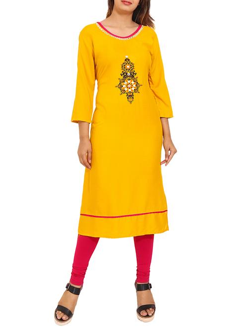 yellow rayon solid kurta - 15108455 - Very Small Image - 1