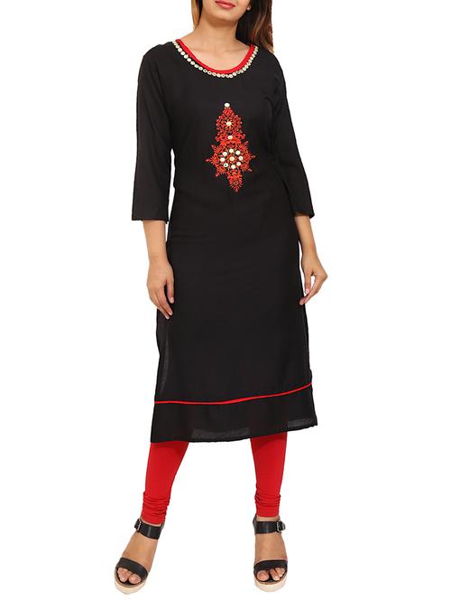 black rayon straight kurta - 15108458 - Very Small Image - 1