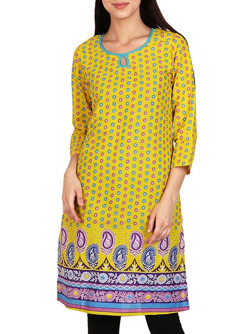 yellow cotton straight kurta - 15108536 - Very Small Image - 1