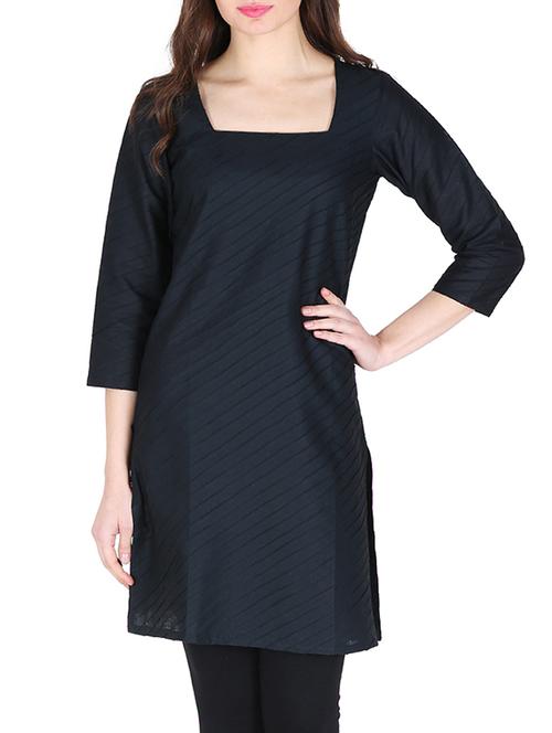 black cotton solid kurta - 15108544 - Very Small Image - 1