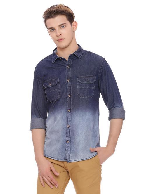 blue cotton casual shirt - 15109584 - Very Small Image - 1