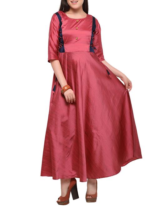 drawstrings raw silk flared kurta - 15109951 - Very Small Image - 1