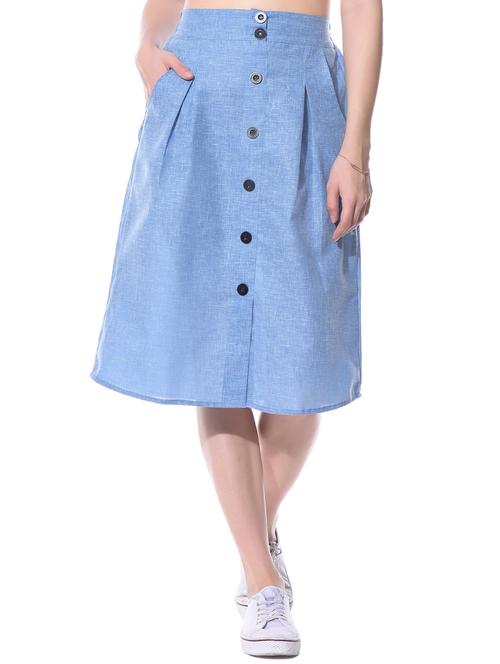 blue solid cotton a-line skirt - 15109969 - Very Small Image - 1