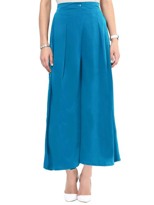 blue solid crepe palazzo - 15109971 - Very Small Image - 1