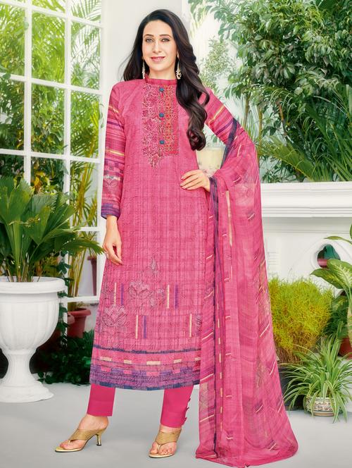 embroidered unstitched straight pant suit - 15111076 - Very Small Image - 1