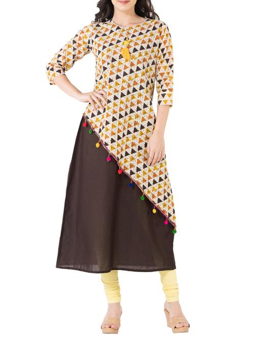 brown cotton layered kurta - 15111412 - Very Small Image - 1
