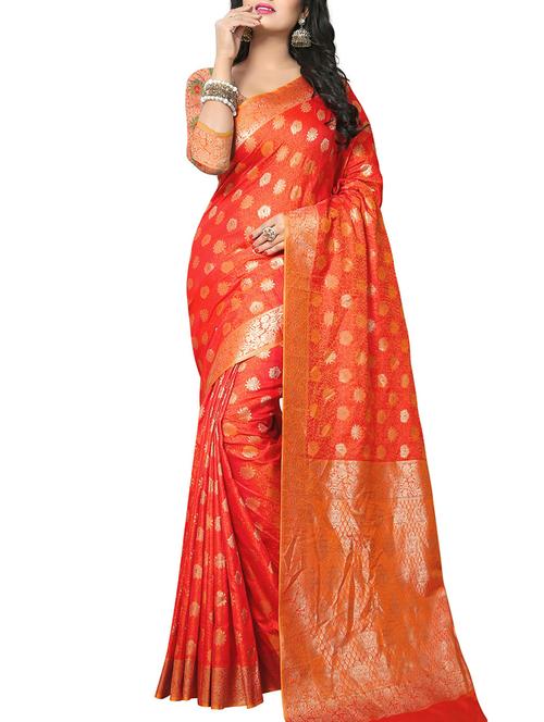orange silk saree with blouse - 15111683 - Very Small Image - 1