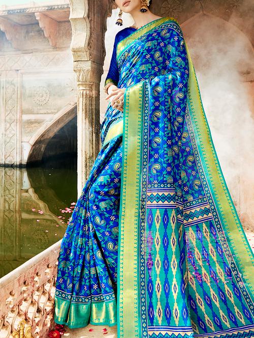 blue printed saree with blouse - 15112978 - Very Small Image - 1