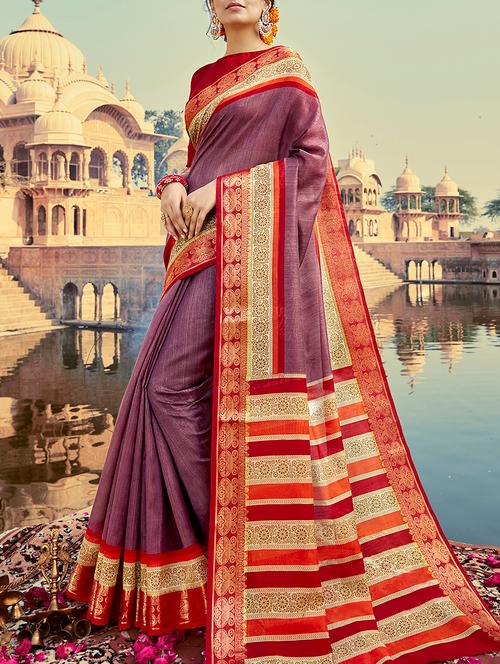 bordered purple saree with blouse - 15112984 - Very Small Image - 1