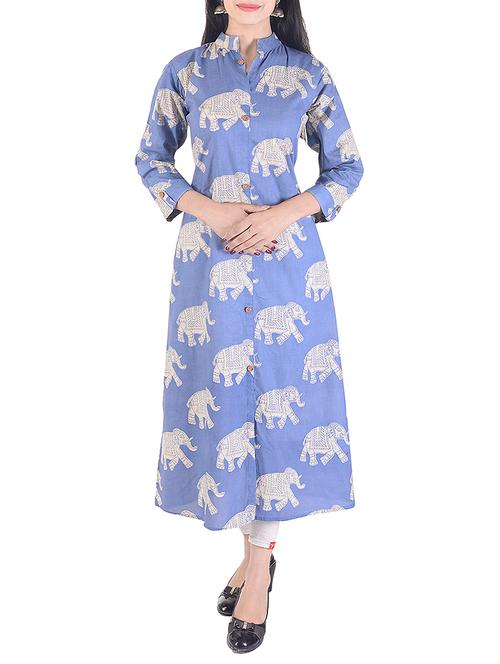 blue rayon a-line kurta - 15113080 - Very Small Image - 1