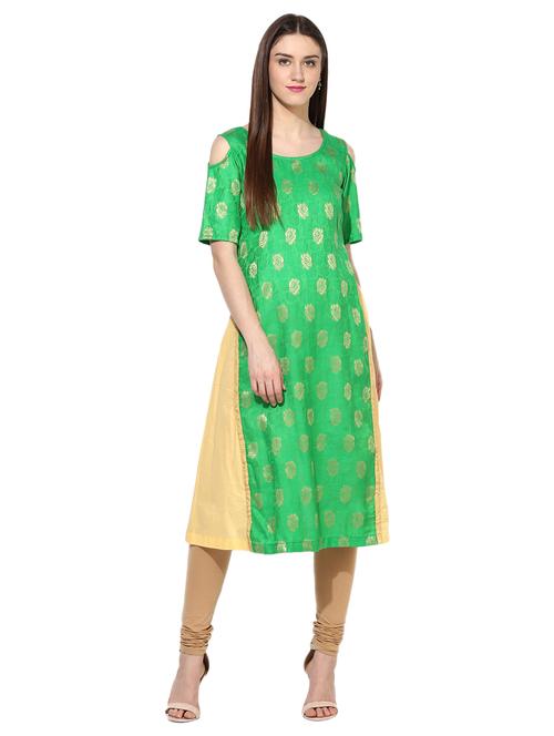 green cotton aline kurta - 15113420 - Very Small Image - 1