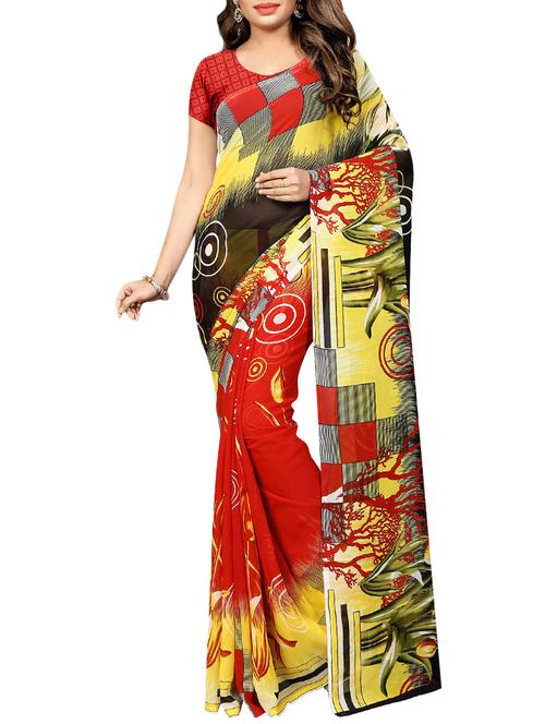 red printed saree with blouse - 15113816 - Very Small Image - 1
