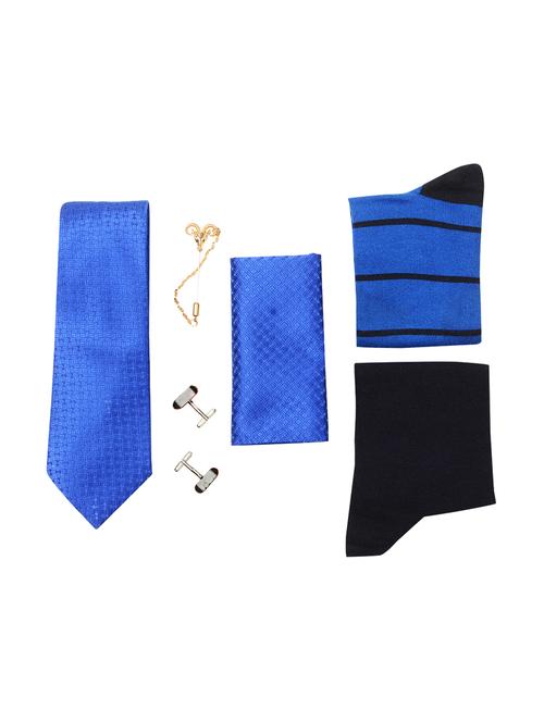 blue micro fiber tie, pair of cufflinks , 2 socks and a pocket square - 15114605 - Very Small Image - 1