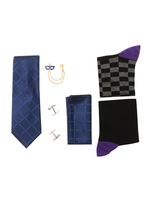 blue micro fiber tie, pair of cufflinks , 2 socks and a pocket square - 15114610 - Very Small Image - 1
