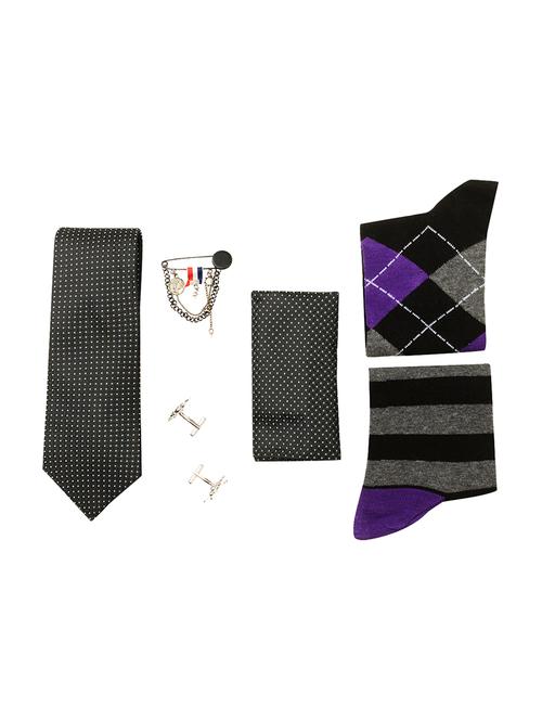 black micro fiber tie, pair of cufflinks , 2 socks and a pocket square - 15114611 - Very Small Image - 1