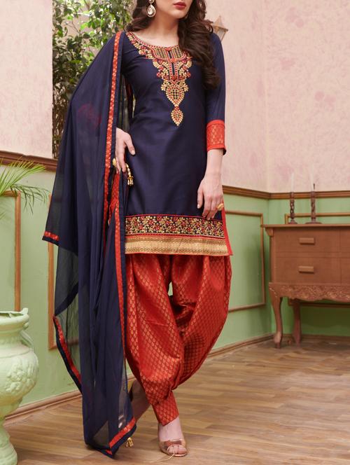 blue embroidered unstitched patiyala suit - 15114643 - Very Small Image - 1