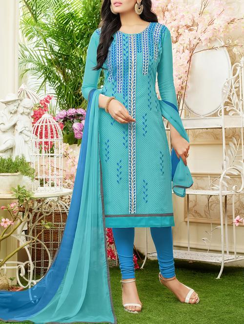blue embroidered unstitched churidaar suit - 15114940 - Very Small Image - 1