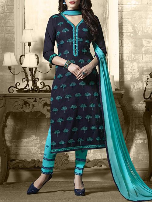 blue embroidered unstitched straight pant suit - 15114979 - Very Small Image - 1