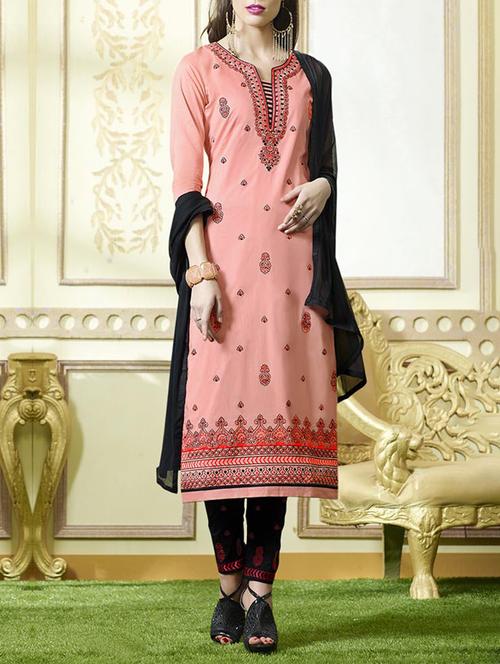peach embroidered unstitched straight pant suit - 15114989 - Very Small Image - 1