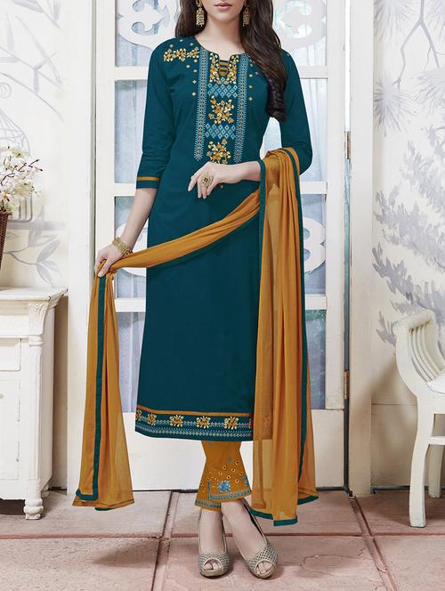 blue embroidered unstitched straight pant suit - 15114992 - Very Small Image - 1