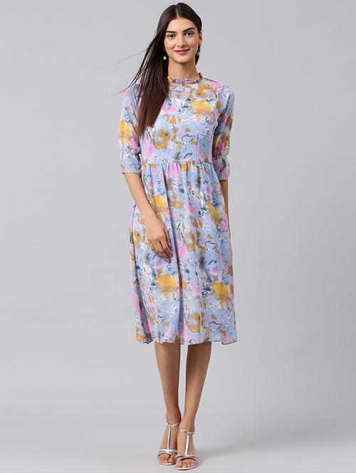 light blue printed a-line dress - 15116242 - Very Small Image - 1