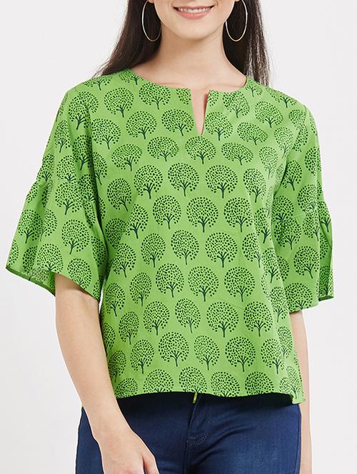 notch neck printed top - 15116264 - Very Small Image - 1