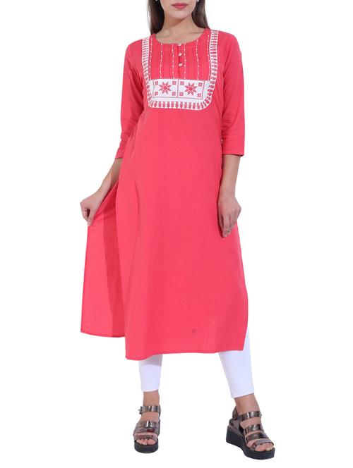 pink cotton straight kurta - 15116817 - Very Small Image - 1