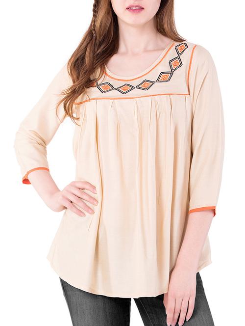 orange rayon embroidered tunic - 15116955 - Very Small Image - 1