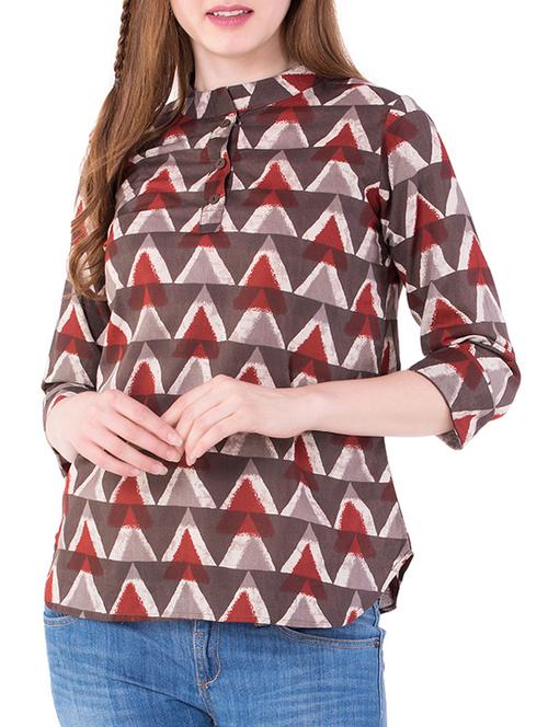 brown printed cotton tunic - 15116957 - Very Small Image - 1