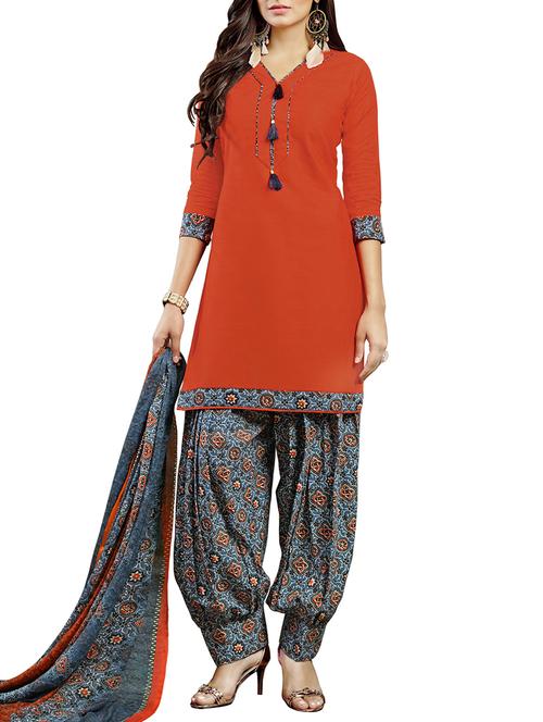 orange unstitched salwar suit - 15116971 - Very Small Image - 1