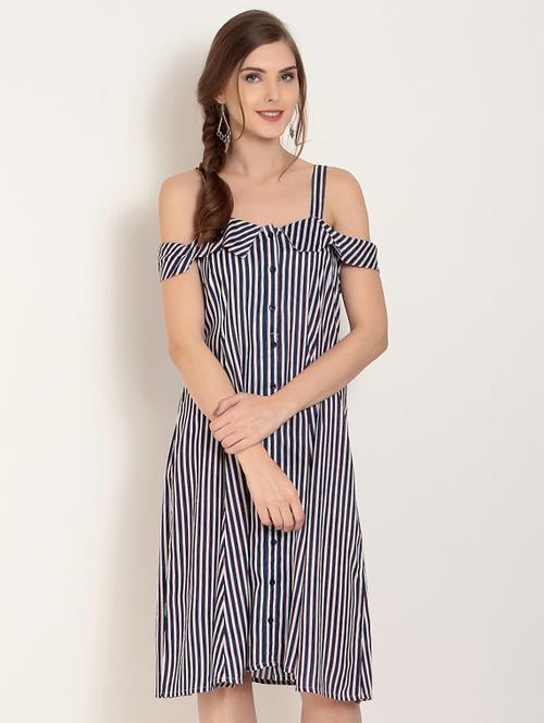 navy blue striped rayon shift dress - 15117026 - Very Small Image - 1